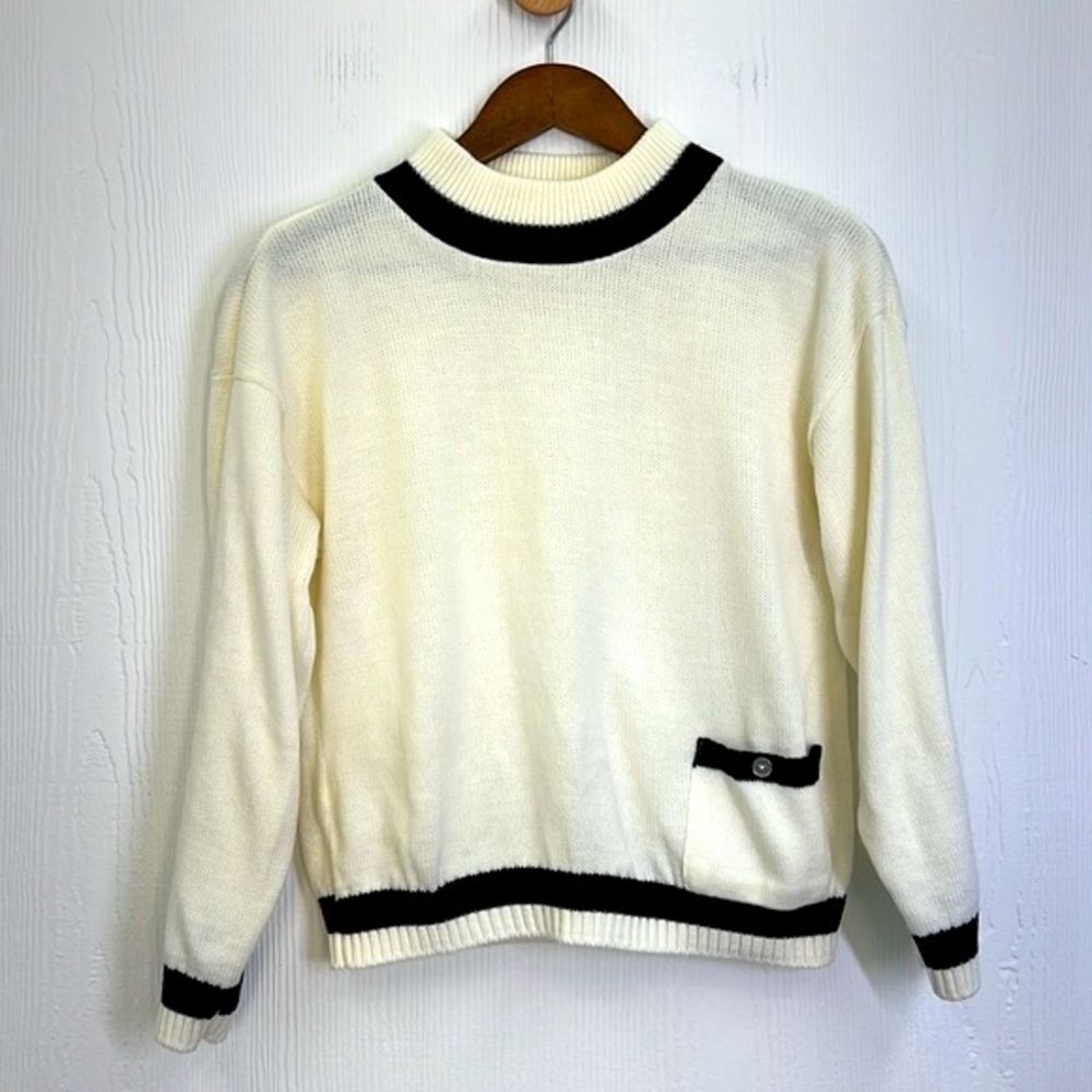 Jasper - Vintage High Neck Ivory And Black Pocket Sweater Size Large - Picture 8 of 14